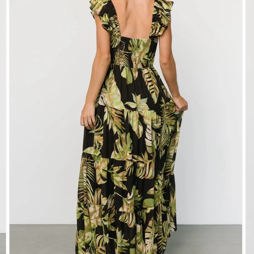 Baltic Born Encinitas Black and Green palm maxi  Dress large - Picture 4 of 13